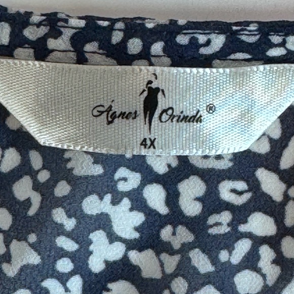 Agnes Orinda Navy White Print Midi Dress 4X Plus Size Smocked Waist Flowy - Picture 12 of 14